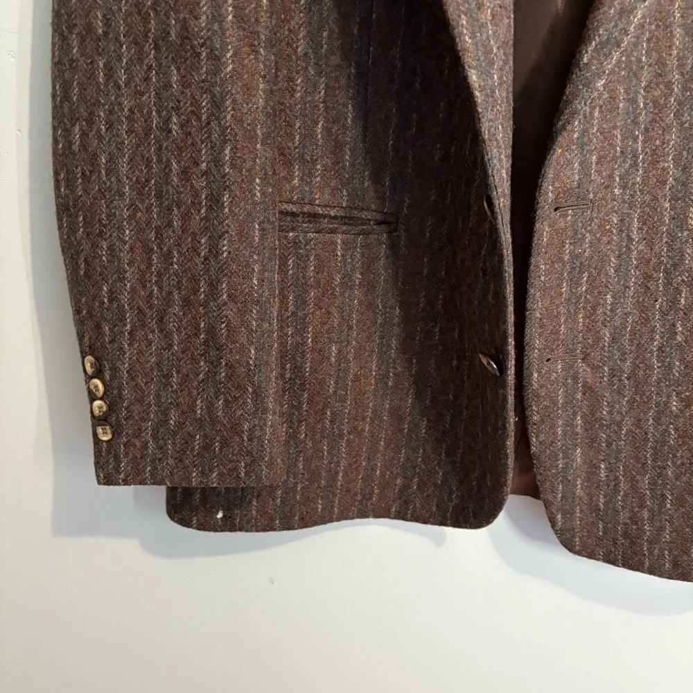 Vintage Men’s Blazer Brown Blue Striped Jacket Tweed Medium/Large Raffinati